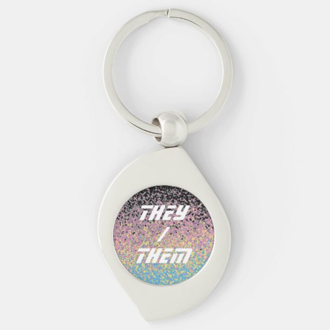 Trippy Funky Pixelated Polygender Pride Flag Key Ring (Front)