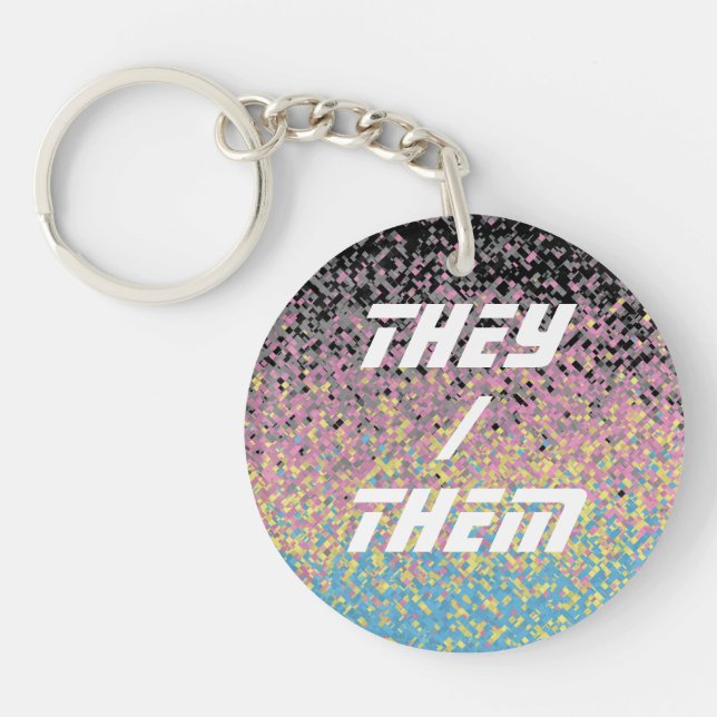 Trippy Funky Pixelated Polygender Pride Flag Key Ring (Front)