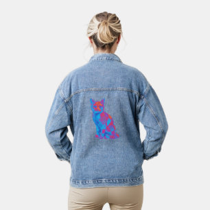 Trippy Geometric Cat Art Denim Jacket