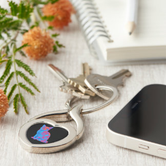 Trippy Geometric Cat Art Key Ring