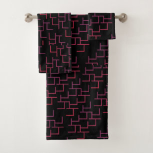 Trippy Gradient Maze Black Red Bath Towel Set