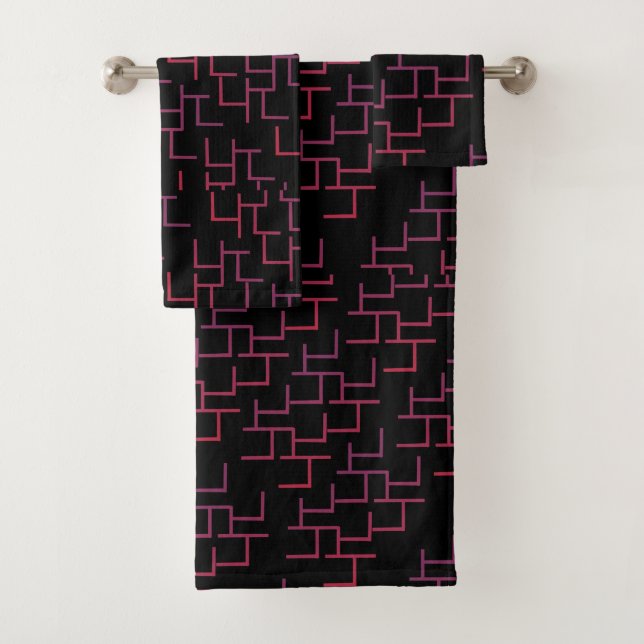 Trippy Gradient Maze Black Red Bath Towel Set (Insitu)