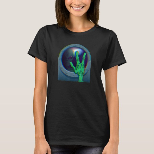 Trippy Green Alien Head Ufo Believe Area 51 Space  T-Shirt (Front)