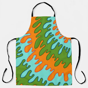 Trippy Green Orange Liquid Drip Stripe Y2K Pattern Apron
