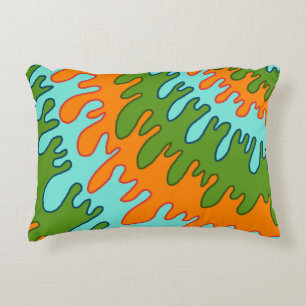 Trippy Green Orange Liquid Drip Stripe Y2K Pattern Decorative Cushion