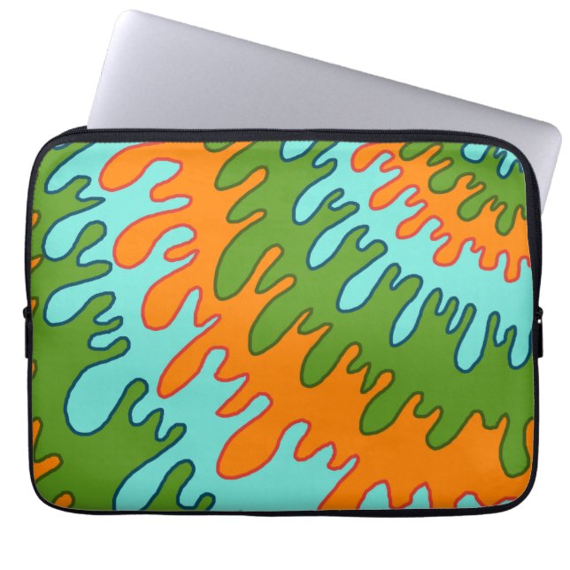 Trippy Green Orange Liquid Drip Stripe Y2K Pattern Laptop Sleeve (Front)