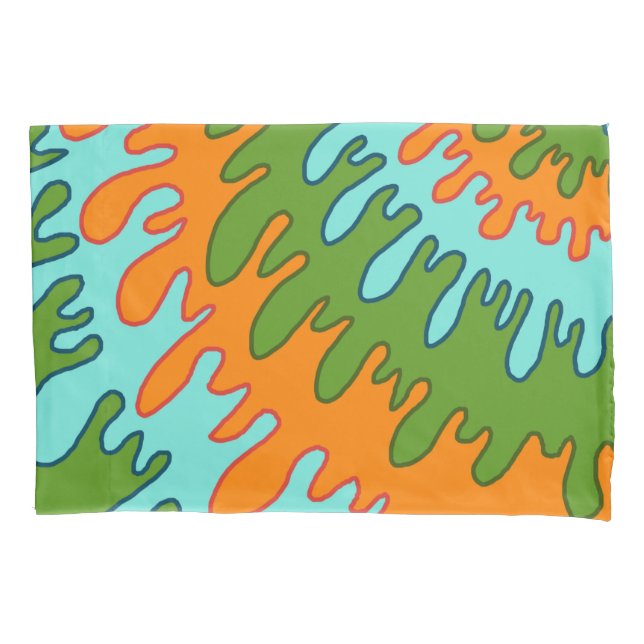 Trippy Green Orange Liquid Drip Stripe Y2K Pattern Pillowcase (Front)
