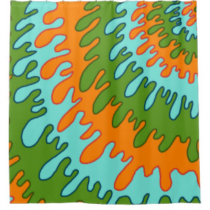 Trippy Green Orange Liquid Drip Stripe Y2K Pattern Shower Curtain