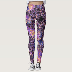 Trippy Groovy Boho Colourful Jewel Tone Fractal Ar Leggings