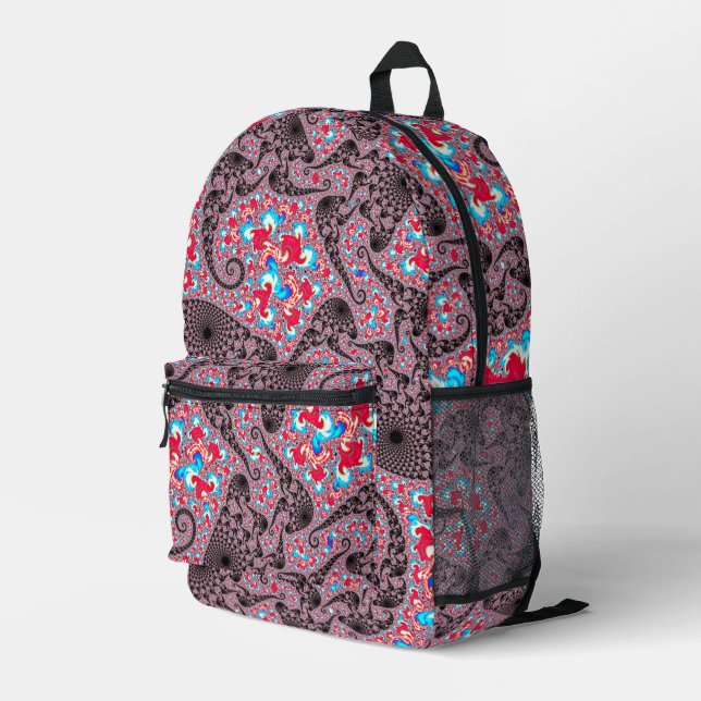 Trippy Groovy Boho Hippie Spiralling Fractal Art Printed Backpack (Back Corner Right)