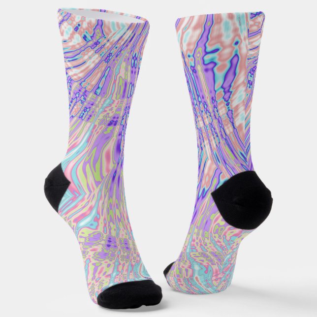 Trippy Groovy Colourful Blobs Digital Abstract Art Socks (Angled)