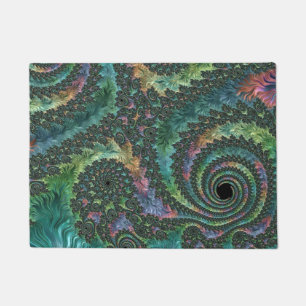 Trippy Groovy Colourful Jewel Tone Fractal Art Doormat