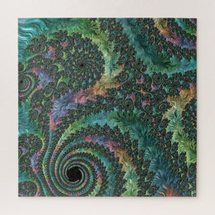 Trippy Groovy Colourful Jewel Tone Fractal Art Jigsaw Puzzle