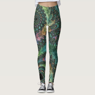 Trippy Groovy Colourful Jewel Tone Fractal Art Leggings