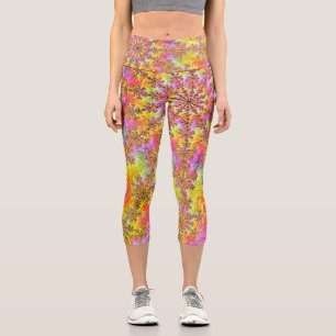 Trippy Groovy Funky Psychedelic Fractal Burst Capri Leggings