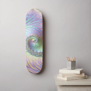 Trippy Groovy Pastel Rainbow Spiral Fractal Art  Skateboard