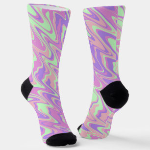Trippy Groovy Retro Bold Colourful Wavy Stripes Socks