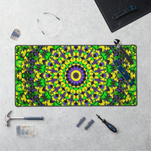 Trippy Groovy Retro Hippie Colourful Mandala Art Desk Mat