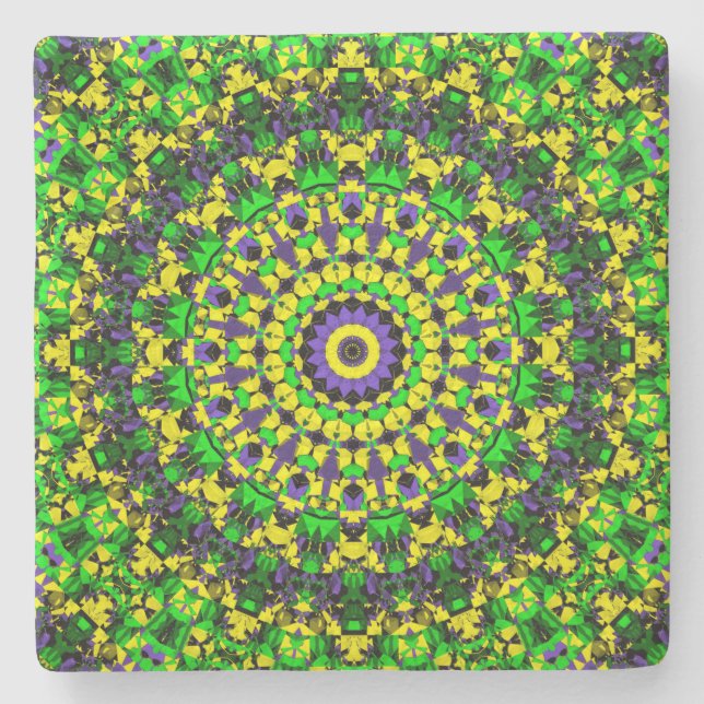 Trippy Groovy Retro Hippie Colourful Mandala Art Stone Coaster (Front)