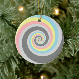 Trippy Groovy Spiral Abstract Demiflux Pride Flag Ceramic Ornament