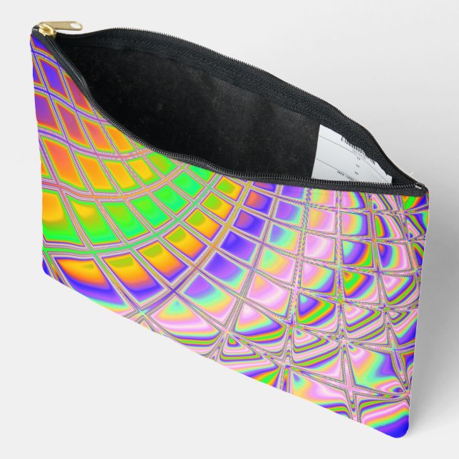 Trippy Groovy Vibrant Abstract Digital Fractal Art Accessory Pouch (Open)