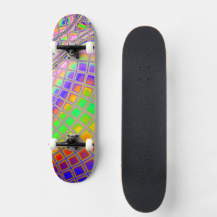 Trippy Groovy Vibrant Abstract Digital Fractal Art Skateboard