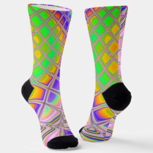 Trippy Groovy Vibrant Abstract Digital Fractal Art Socks