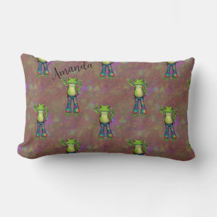 Trippy Hippie Psychedelic Frog Peace Retro Custom Lumbar Cushion