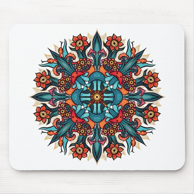 Trippy hippie psychedelic groovy mushroom mandala mouse pad (Front)