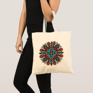 Trippy hippie psychedelic groovy mushroom mandala tote bag