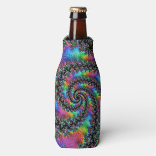 Trippy Hippie Psychedelic Rainbow Spiral Fractal Bottle Cooler