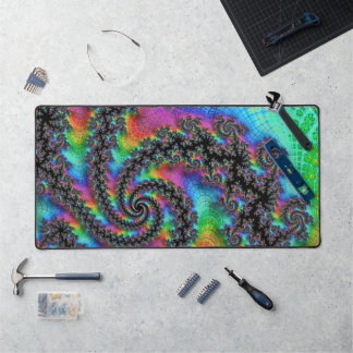 Trippy Hippie Psychedelic Rainbow Spiral Fractal Desk Mat