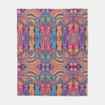 Trippy Hippy Cats Vivid Colour Psychedelic 