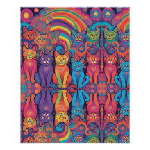 Trippy Hippy Cats Vivid Colour Psychedelic