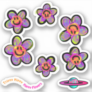 Trippy Hippy Happy Flowers Stickers