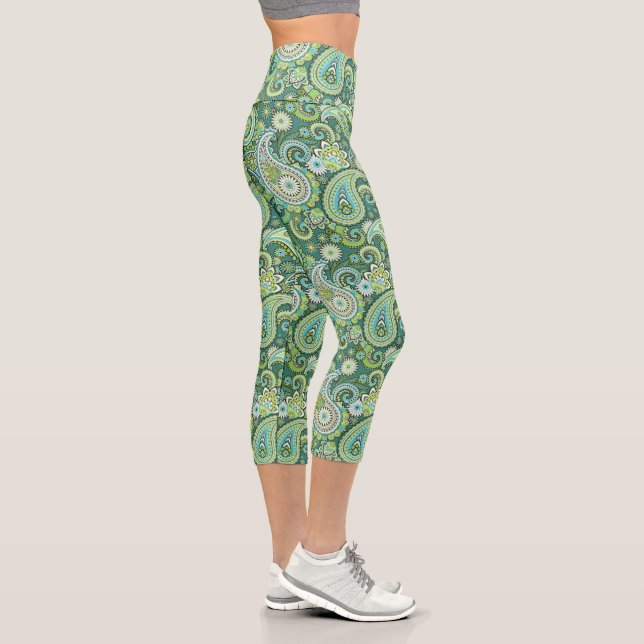Trippy Hippy Retro Paisley Capri Leggings (Right)