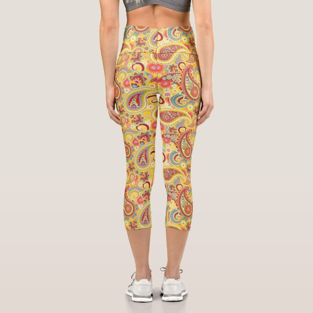 Trippy Hippy Retro Paisley Capri Leggings (Back)