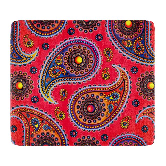 Trippy Hippy Retro Paisley Cutting Board (Front)