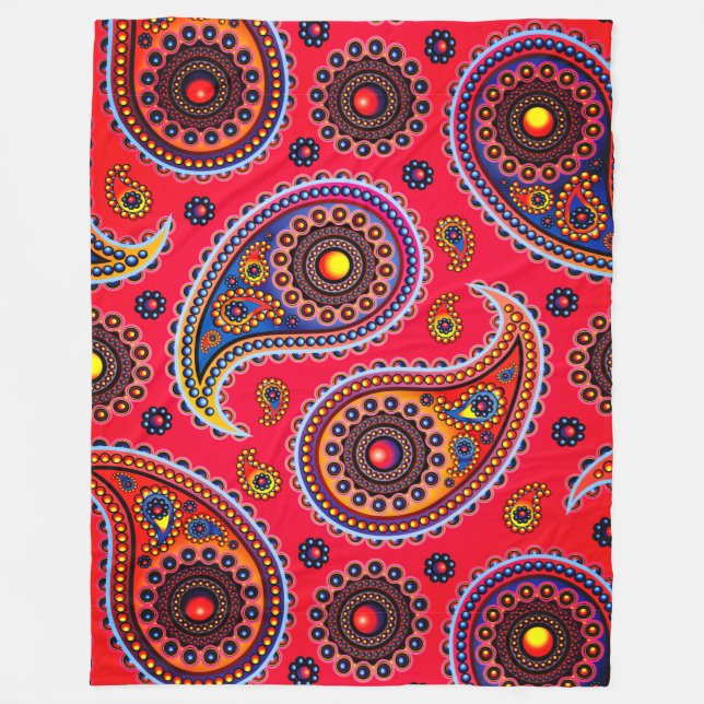 Trippy Hippy Retro Paisley Fleece Blanket (Front)