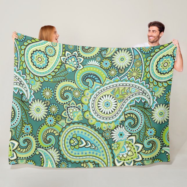 Trippy Hippy Retro Paisley Fleece Blanket (In Situ)