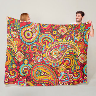 Trippy Hippy Retro Paisley Fleece Blanket