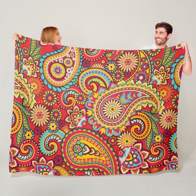 Trippy Hippy Retro Paisley Fleece Blanket (In Situ)