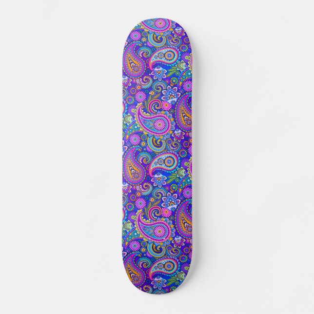 Trippy Hippy Retro Paisley Skateboard (Front)