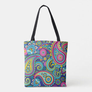 Trippy Hippy Retro Paisley Tote Bag