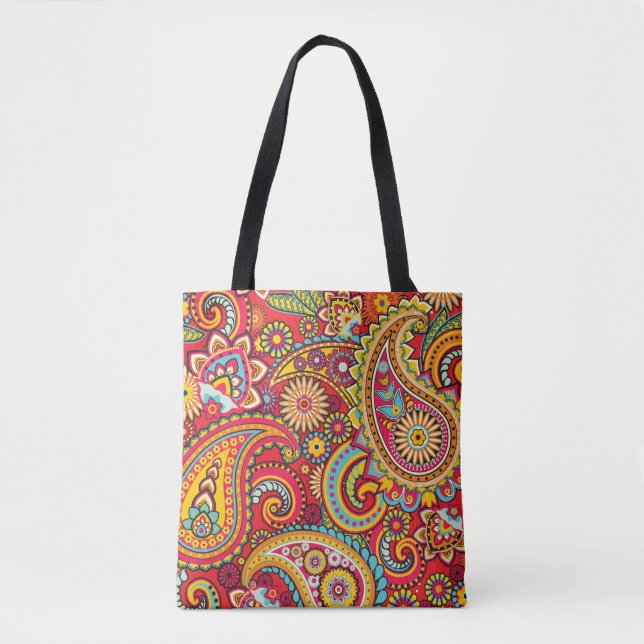 Trippy Hippy Retro Paisley Tote Bag (Front)
