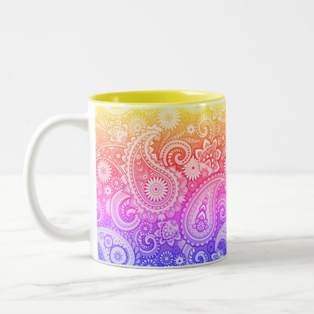 Trippy Hippy Retro Paisley Two-Tone Coffee Mug (Left)