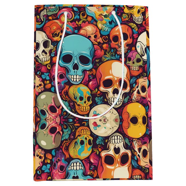 Trippy Hippy Skull Colourful Patterned Psychedelic Medium Gift Bag (Front)