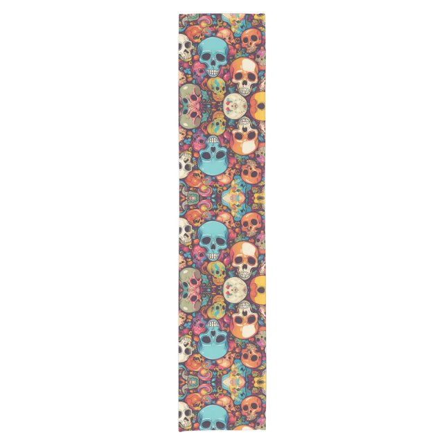 Trippy Hippy Skull Colourful Patterned Psychedelic Short Table Runner (Front)