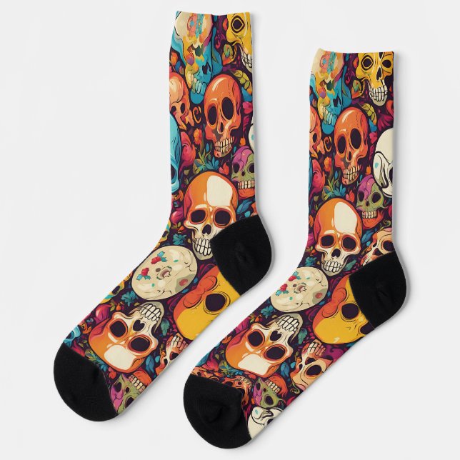 Trippy Hippy Skull Colourful Patterned Psychedelic Socks (Left)