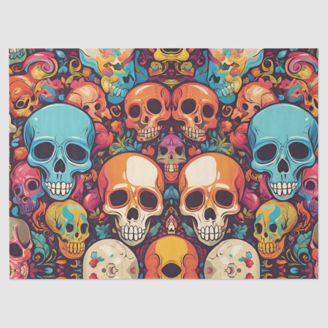 Trippy Hippy Skull Colourful Patterned Psychedelic Tissue Paper (Front)